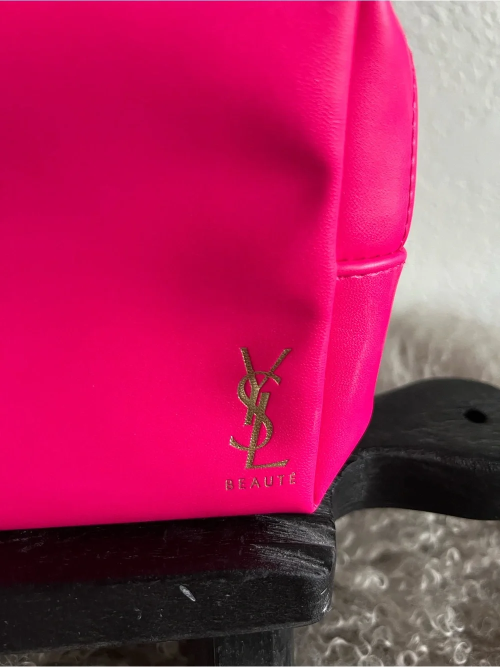 Yves Saint Laurent Hot Pink Cosmetic Pouch with Gold YSL Logo